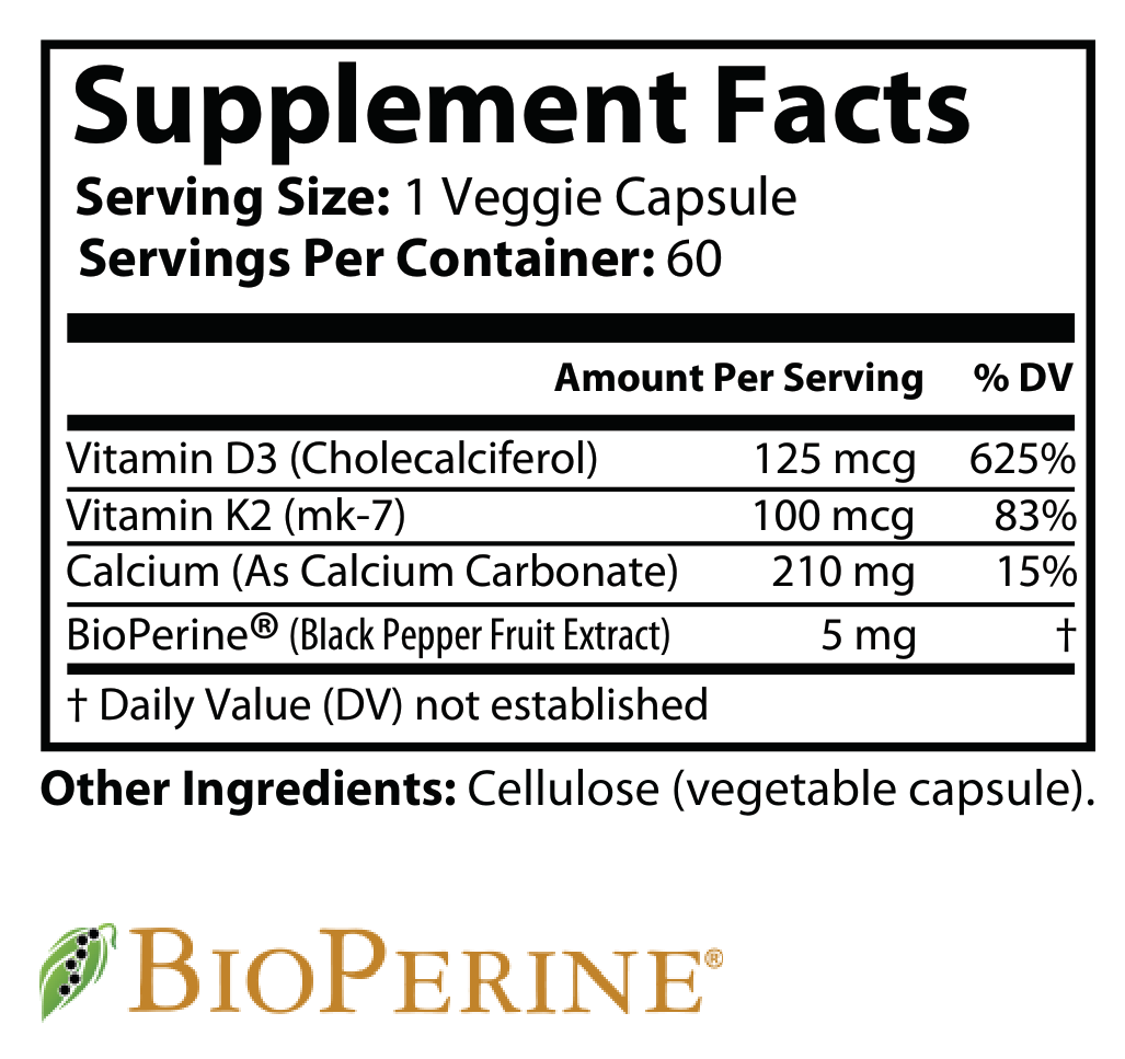 Vitamin K2 + D3 (60 capsules, 5oz)